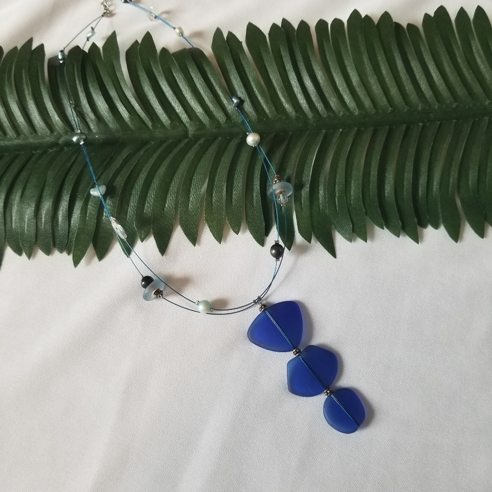 Cobalt Blue sea glass necklace - Picture 6 of 8